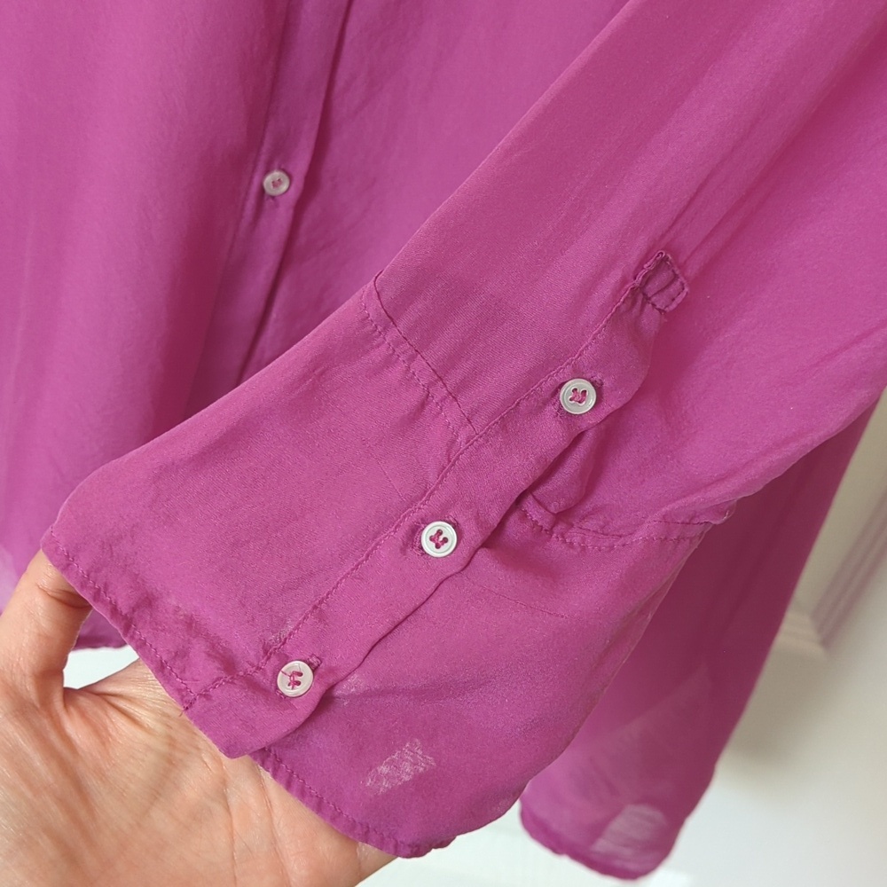 Free People Renata 100% Silk Sheer Long Sleeve Button Down Tunic Lush Viola S - Picture 10 of 13